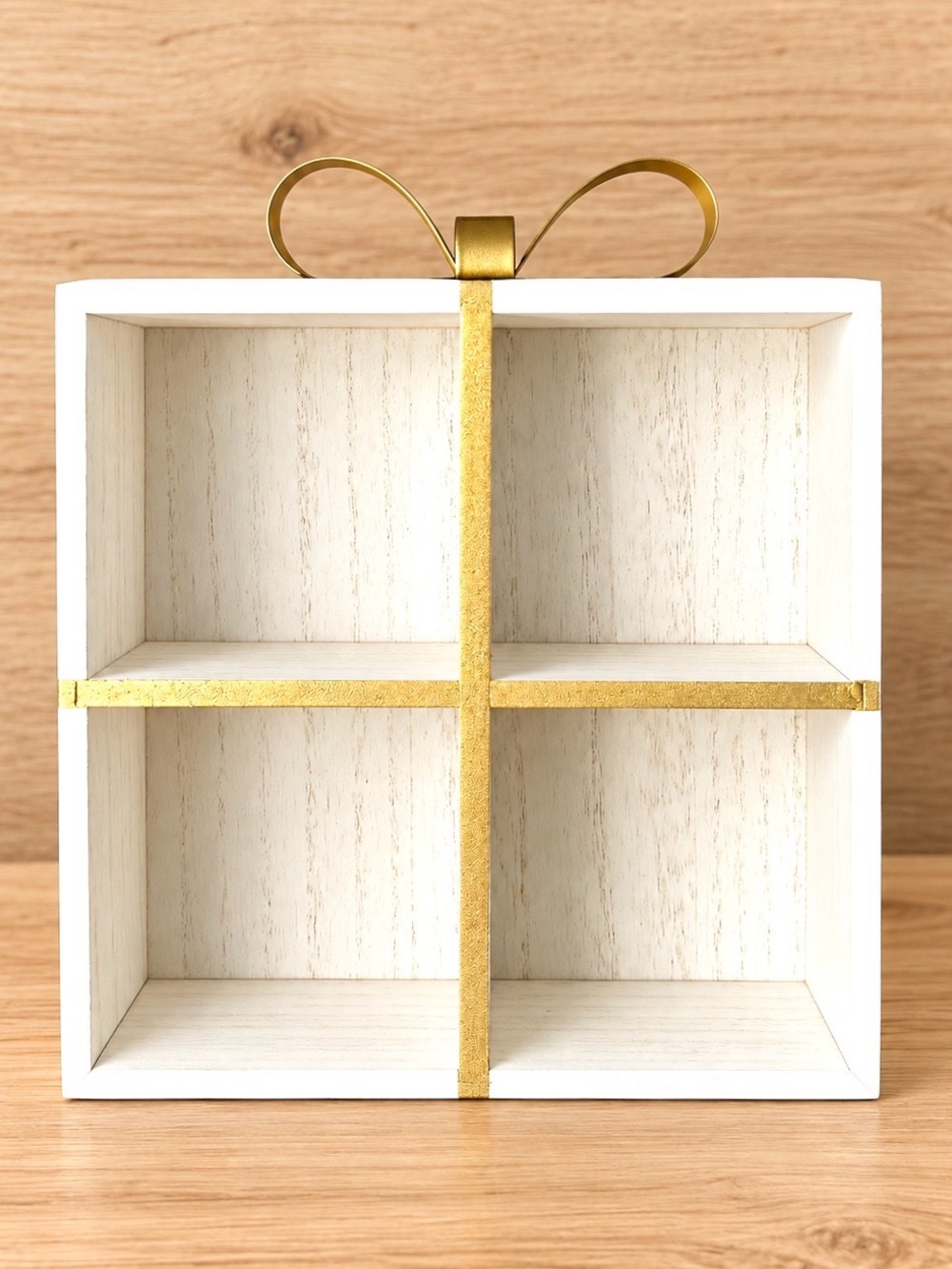 Target Bullseye Playground Gold Bow Christmas Present White Wooden Trinket Shelf